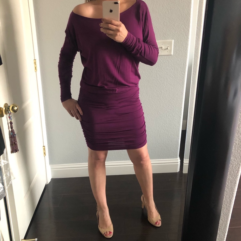 Tart Dress Purple off the shoulder w/ ruching